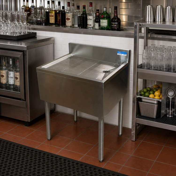 Product image #3 for BK Resources 48-Inch x 18-Inch Free-Standing Underbar Drain Board with Included Drain, 304 Stainless Steel