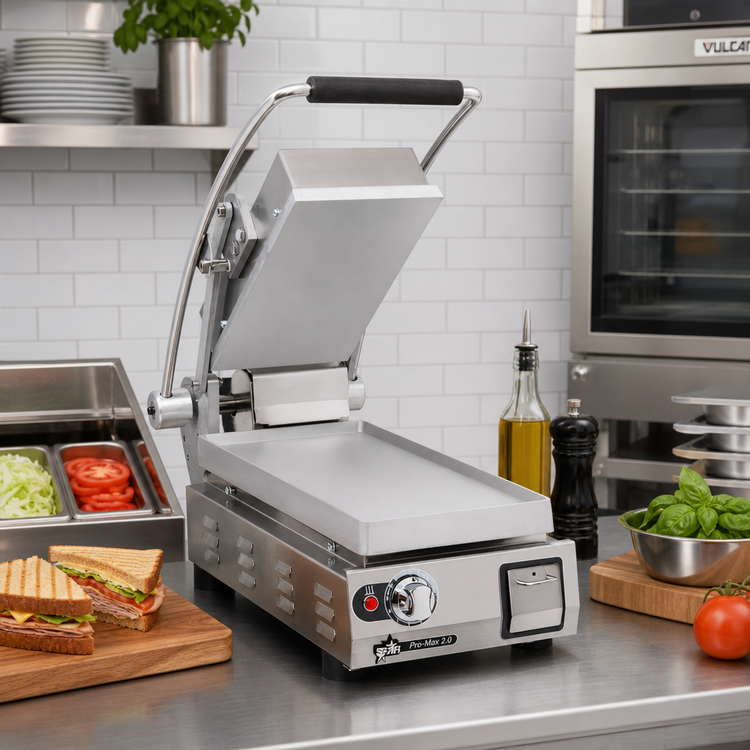 Product image #2 for Pro-Max 2.0 7.5-Inch Smooth Aluminum Countertop Sandwich Grill / Panini Press, 120V
