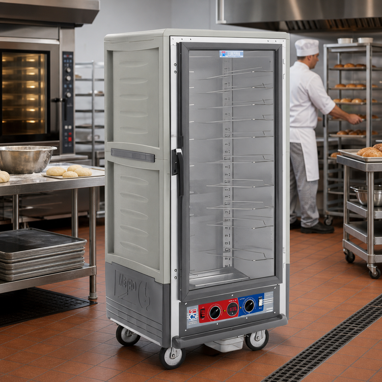 Product image #2 for Metro C5 3 Series Mobile 3/4 Height Combination Heated Holding and Proofing Cabinet with Clear Polycarbonate Door, Gray Insulation Armour, Universal Wire Slides