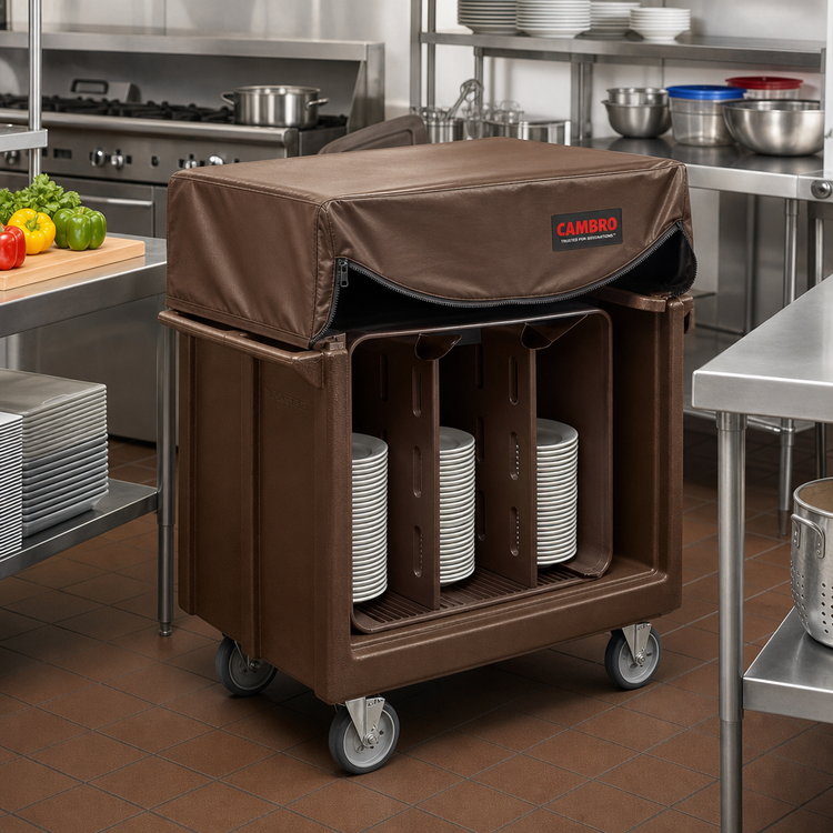 Product image #3 for Cambro Adjustable Tray and Dish Cart with Vinyl Cover, Dark Brown, 500 lb Capacity