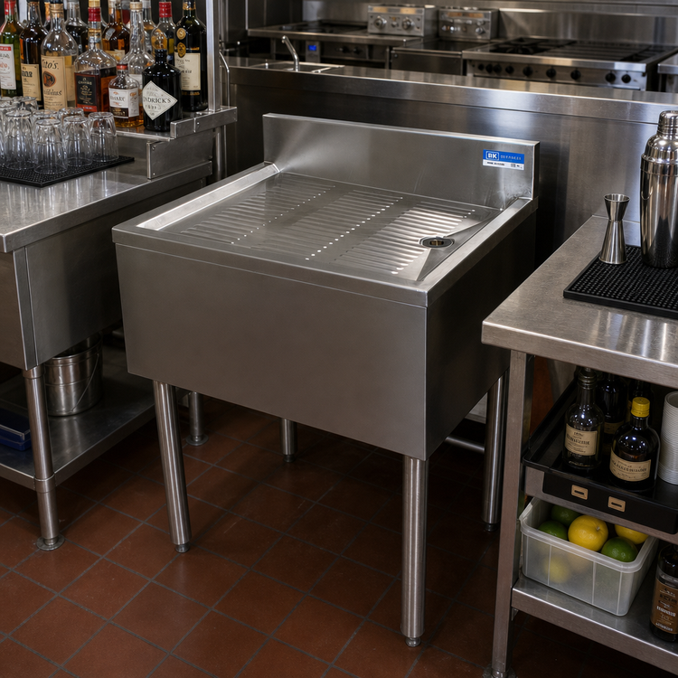 Product image #3 for BK Resources UB4-18-DB36 Freestanding Stainless Steel Underbar Drain Board, 36 Inch x 18 Inch