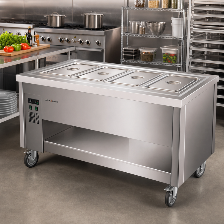 Product image #2 for DineXpress DXP4HCI 4-Pan 60 Inch Mobile Electric Hot and Ice-Cooled Serving Counter