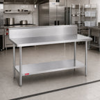Thumbnail image #2 for Duke Manufacturing 314S-3672-10R 72 x 36 in Stainless Steel Work Table, 14-Gauge 300 Series Top, 10-in Riser, Adjustable Undershelf