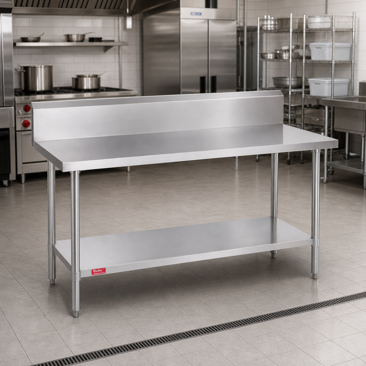 Product image #2 for Duke 14-Gauge 300 Series Stainless Steel Work Table with 10-Inch Riser & Stainless Undershelf — 72 x 36 Inches