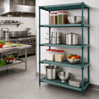 Thumbnail image #2 for Quantum WR74-1854WPM 4-Tier Louvered Wire Plastic Mat Stationary Shelving Unit, 54W x 18D x 74H, Green Epoxy Antimicrobial