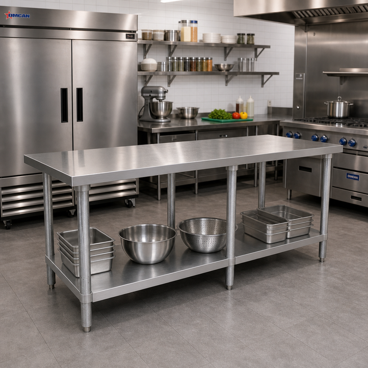 Product image #2 for Omcan Standard Series 84-Inch x 30-Inch Stainless Steel Work Table with Galvanized Undershelf, 6 Legs