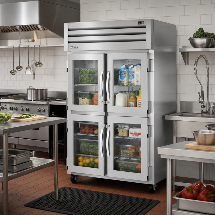 Product image #2 for True SPEC SERIES Two-Section Reach-In Glass Half Swing Door Refrigerator with 4 Glass Half Doors, Stainless Steel Front & Sides