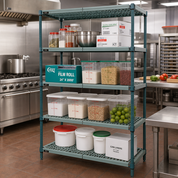 Product image #2 for Quantum 4-Tier Stationary Wire Plastic Mat Shelving Unit, 48 x 24 x 86 Inches, Green Epoxy