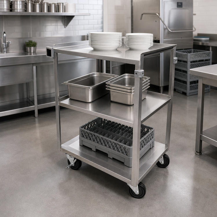 Product image #2 for Omcan Stainless Steel Welded 3-Shelf Bussing Cart, 500 lb. Capacity