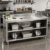 Thumbnail image #2 for Advance Tabco Open Front Cabinet Base Stainless Steel Work Table with 5-Inch Backsplash and Fixed Mid Shelf, 120 x 24 Inches