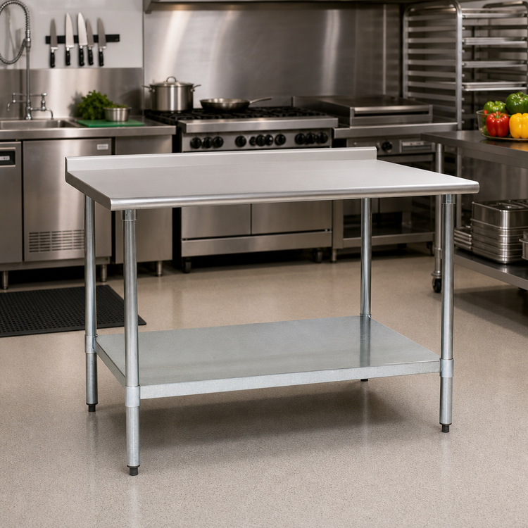 Product image #2 for BlendPort Deluxe Series 60"W x 24"D Stainless Steel Work Table with Rear Upturn and Galvanized Undershelf