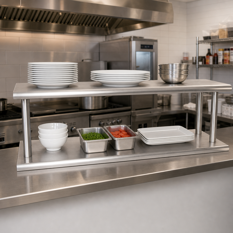 Product image #2 for BK Resources Double Tier Pass-Through Shelf, 48 x 18 Inches, 304 Stainless Steel
