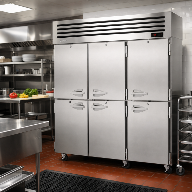 Product image #2 for Turbo Air PRO Series Pass-Thru Heated Holding Cabinet, 3-Section, 12 Self-Closing Half-Solid Doors, 78.1 Cu. Ft.