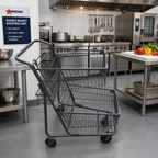 Thumbnail image #2 for Omcan USA 44555 Commercial Double-Basket Shopping Cart, 70L, Zinc with Epoxy Finish, 5-Inch Double-Axle PU Wheels
