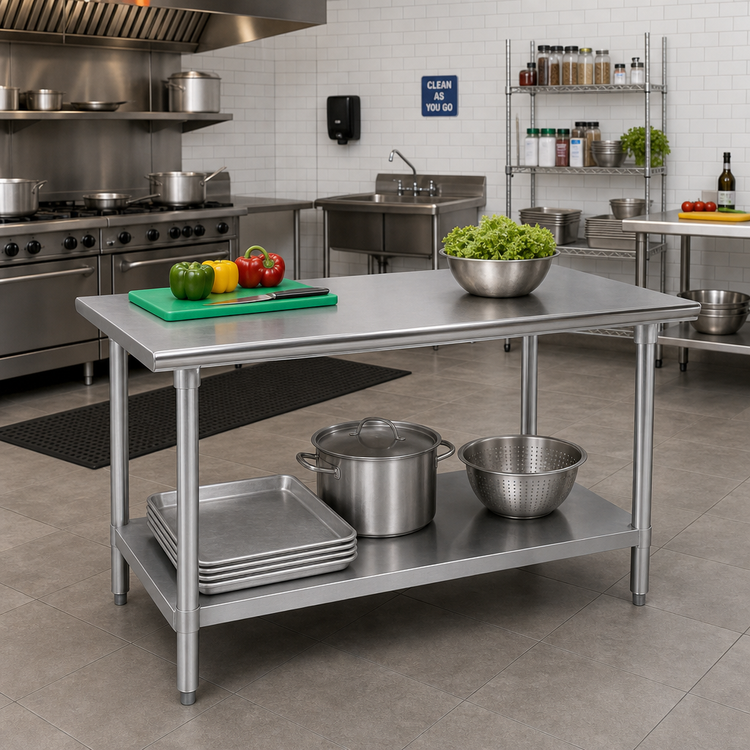 Product image #2 for Advance Tabco SAG-307 84-Inch x 30-Inch 16 Gauge 430 Stainless Steel Work Table with Adjustable Undershelf