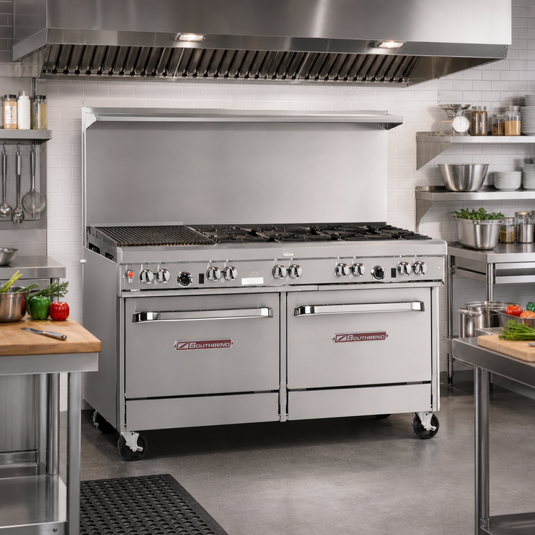 Product image #2 for Southbend Ultimate 60-Inch 6-Burner Gas Restaurant Range with 24-Inch Charbroiler, Convection Oven, and Cabinet Base