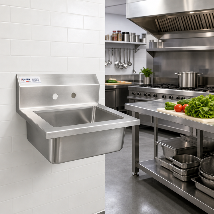 Product image #2 for Wall Mounted 304 Stainless Steel Hand Wash Sink with 10 x 14 x 5 Inch Bowl and 2 Faucet Holes
