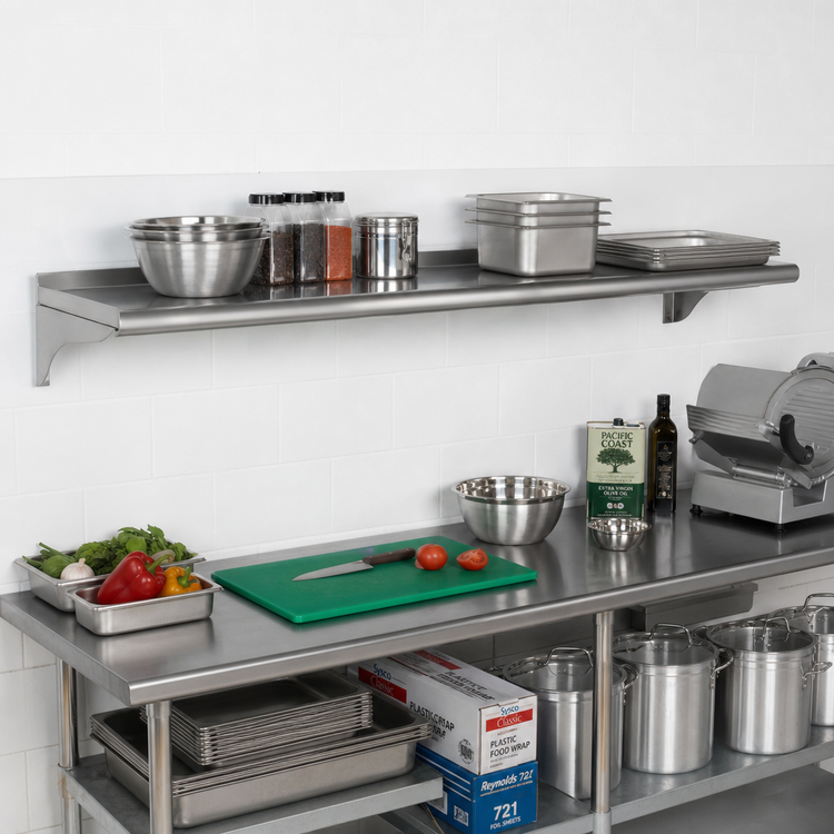 Product image #2 for Eagle Group 60-Inch x 12-Inch Wall-Mounted 304 Stainless Steel Shelf, 14 Gauge