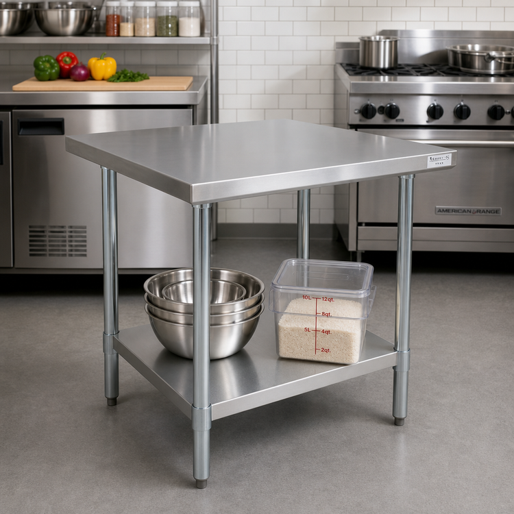 Product image #2 for BK Resources 30-Inch Square Stainless Steel Corner Work Table with Adjustable Undershelf