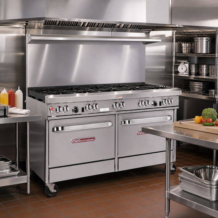 Product image #2 for Southbend Ultimate 60-Inch Gas Restaurant Range with 9 Burners, Convection Oven, and Cabinet Base