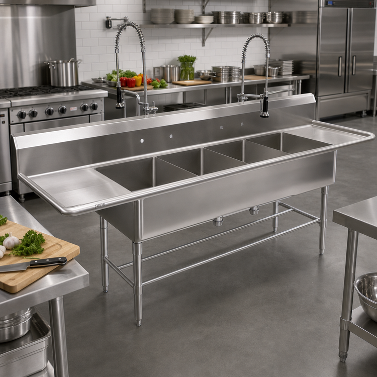Product image #2 for John Boos Pro-Bowl 4-Compartment 12-Inch Deep Stainless Steel Sink with Left and Right Drainboards