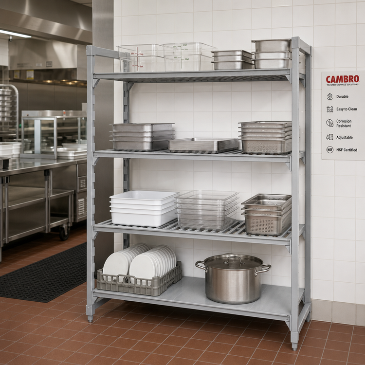 Product image #3 for Cambro Camshelving Premium 4-Tier Stationary Add-On Shelving Unit, 42 x 24 x 84 Inches, 3 Vented + 1 Solid