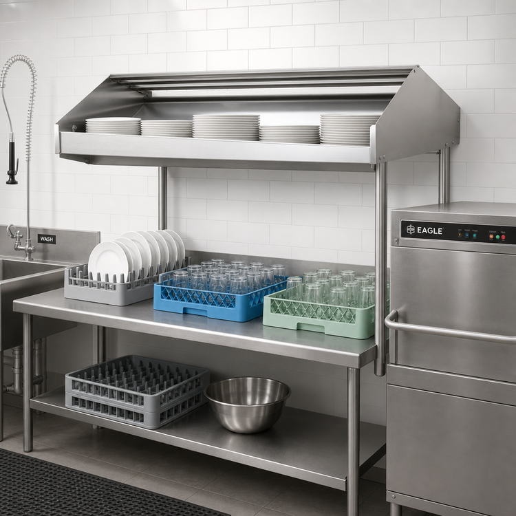 Product image #2 for Eagle Group Solid Double-Sided Dishtable Rack Shelf, 60 x 22.75 x 27.625 Inches, Table/Wall Mounted