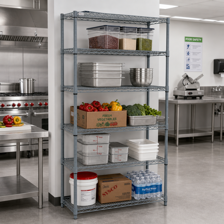 Product image #3 for Quantum 48 Inches x 21 Inches x 86 Inches Gray Epoxy Antimicrobial Wire Shelving Starter Kit with 5 Shelves