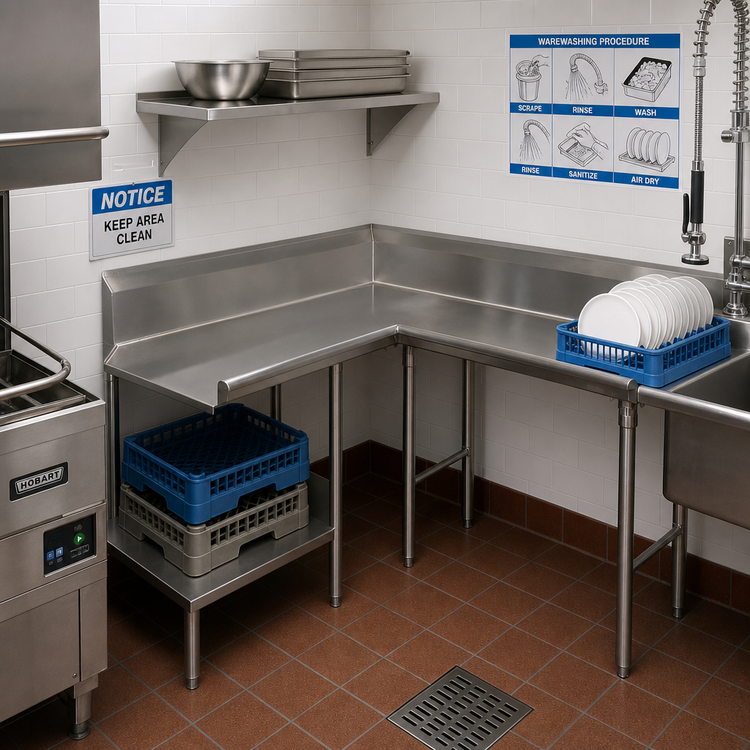 Product image #2 for Advance Tabco Korner Clean Right-Hand L-Shaped Dish Table, 47-Inch Long, 14 Gauge 304 Stainless Steel
