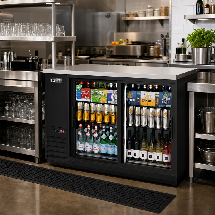 Product image #2 for Everest Refrigeration 49-Inch Two-Section Back Bar Refrigerator with Glass Sliding Doors, 13 Cu. Ft.