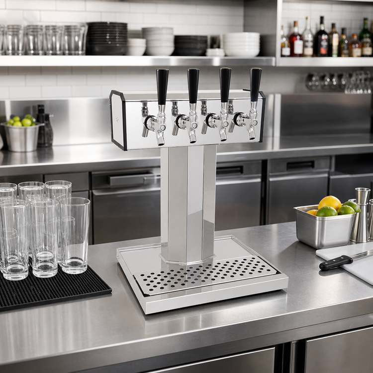 Product image #2 for Glastender Countertop Tee Draft Dispensing Tower, 4-Faucet, Air-Cooled, Polished Chrome Finish