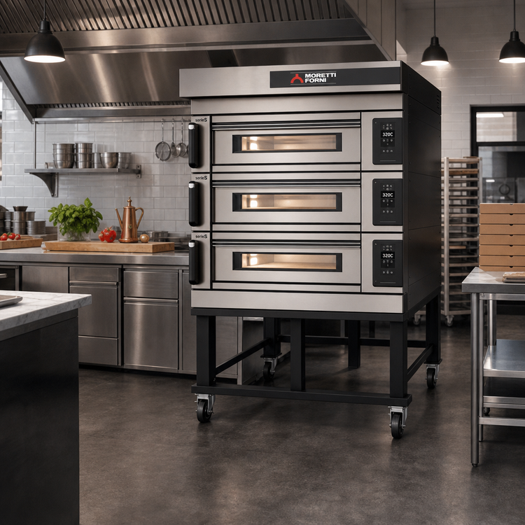 Product image #2 for Moretti Forni serieS Evolution S105E 3-Deck Modular Electric Pizza Deck Oven with Refractory Stone Decks and Stand