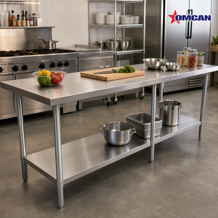 Product image #2 for Omcan 84-Inch x 18-Inch Stainless Steel Flat-Top Work Table with Galvanized Undershelf
