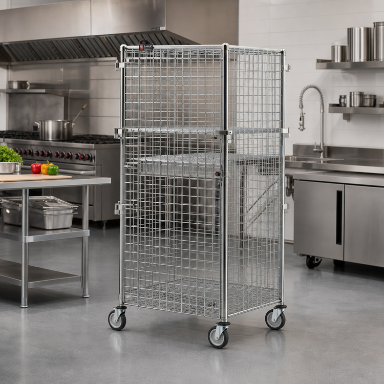 Product image #2 for Eagle Group QuadTruss Mobile Security Cage, 39-1/4 W x 33-1/4 D x 69 H, Chrome-Plated Wire