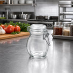 Thumbnail image #2 for American Metalcraft HMMJ3 3.5 Oz Clear Glass Mini Mason Jar Condiment Jar with Hinged Lid Case of 96