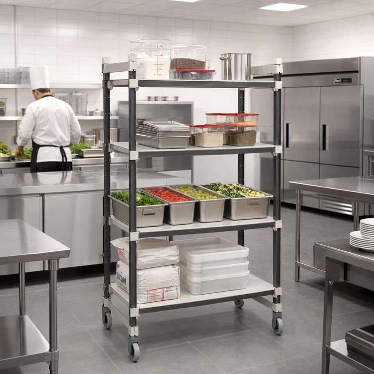 Product image #2 for Cambro Camshelving Elements XTRA 4-Shelf Solid High-Density Top Rail Mobile Starter Unit, 18 x 42 x 80 Inches