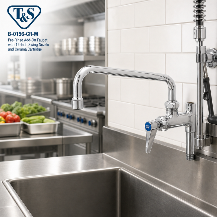 Product image #2 for T&S Brass B-0156-CR-M Pre-Rinse Add-On Faucet with 12-Inch Swing Nozzle and Cerama Cartridge