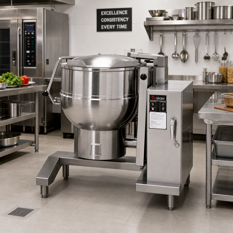 Product image #2 for Groen DH-20C 20-Gallon Gas Floor Model Steam Jacketed Kettle with Manual Crank Tilt and Classic Electronic Controls