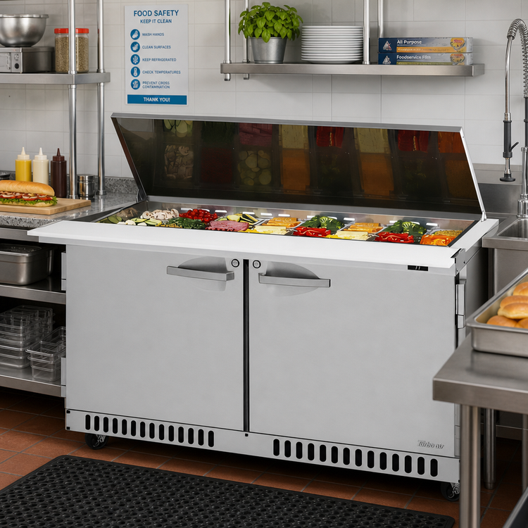 Product image #2 for Turbo Air PRO Series 60-1/4-Inch 2-Section Mega Top Sandwich/Salad Prep Table with Flat Lid and Front Breathing Airflow