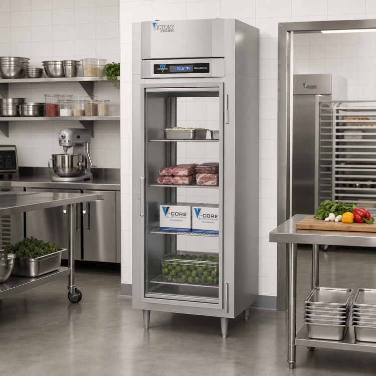 Product image #3 for Victory UltraSpec FS-1D-S1-EW-PT-G-HC One-Section Extra Wide Pass-Thru Glass Door Freezer with V-Core™ Technology