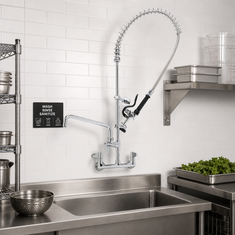 Product image #2 for equip 5PR-8W18 8 Inches Wall-Mount Pre-Rinse Unit with 18 Inches Add-On Faucet & 44 Inches Flexible Hose