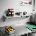 Thumbnail image #2 for John Boos Stallion BHS1824-16/304 Wall-Mounted Stainless Steel Shelf, 24 x 18 Inch, 16-Gauge 300 Series, Safety Edge, Rear Up-Turn