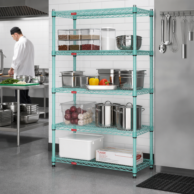Product image #2 for EagleGard 36" W x 21" D x 74" H 4-Tier Stationary Wire Shelving Starter Unit