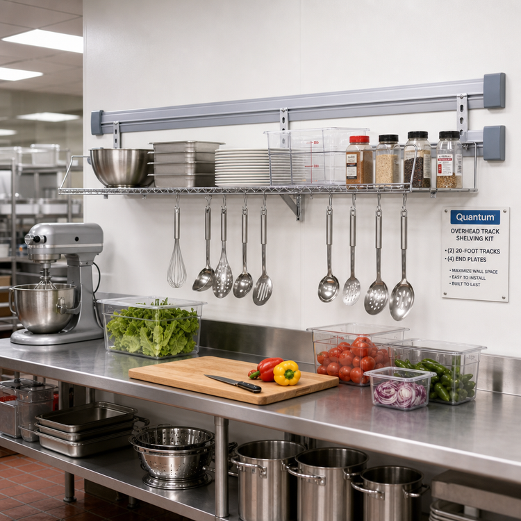 Product image #2 for Quantum Overhead Track Shelving Kit with (2) 20-Foot Tracks and (4) End Plates