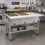 Thumbnail image #2 for Eagle Group SPDHT3-240-3 Mobile 3-Well Electric Hot Food Table, 50.5-Inch, Open Shelf Base, 8-Inch Cutting Board