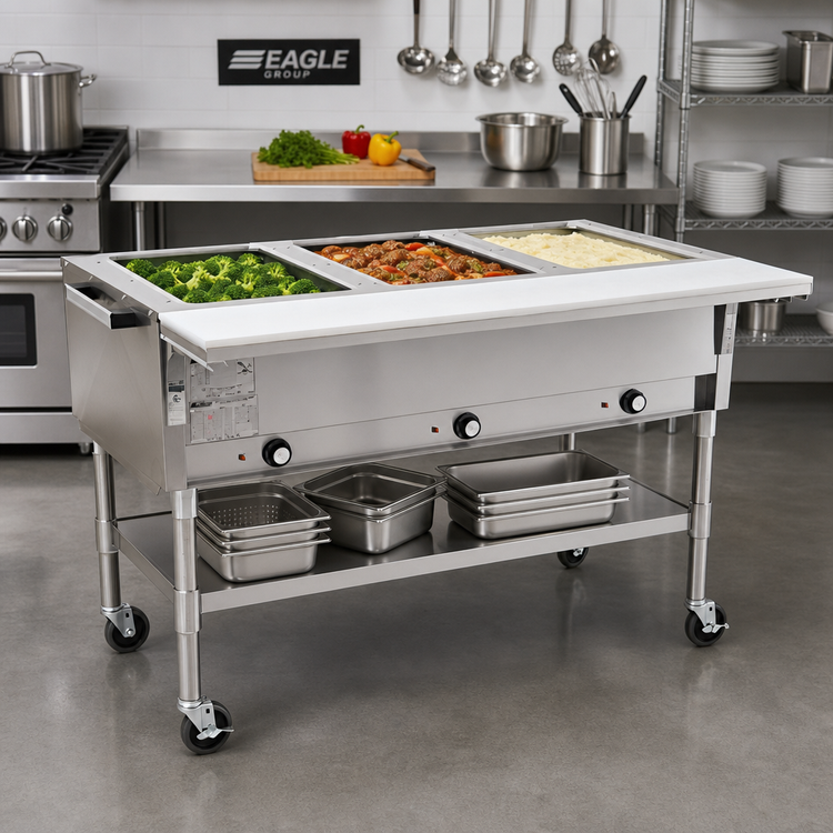 Product image #2 for Eagle Group Portable Electric 3-Well Hot Food Table, 51-Inch Wide, Open Shelf Base