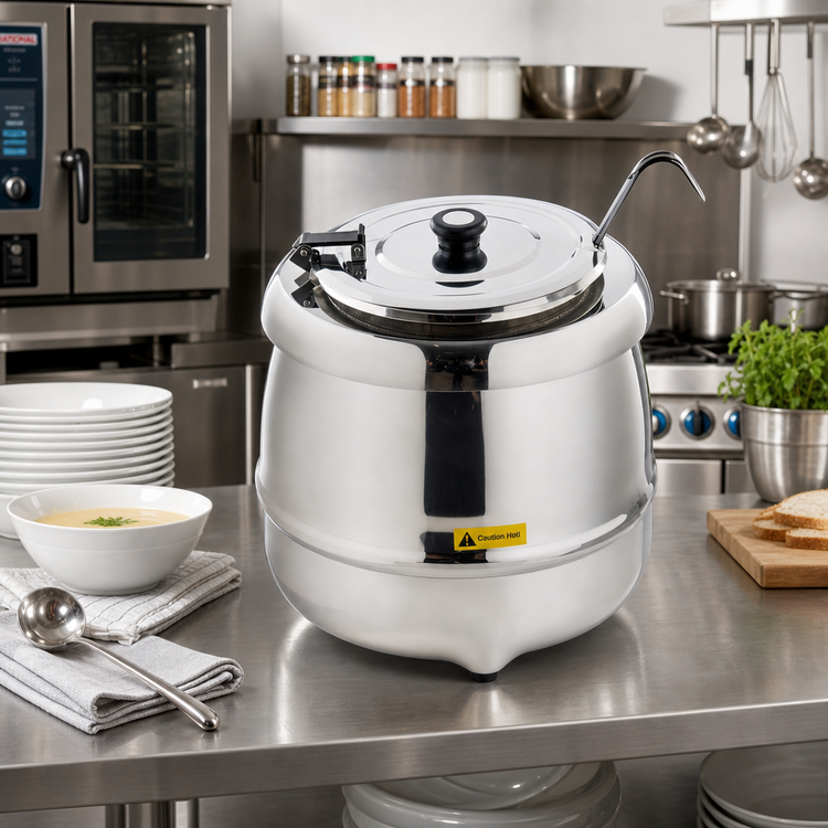 Product image #2 for TableCraft 8 Quart Polished Stainless Steel Countertop Soup Kettle Warmer