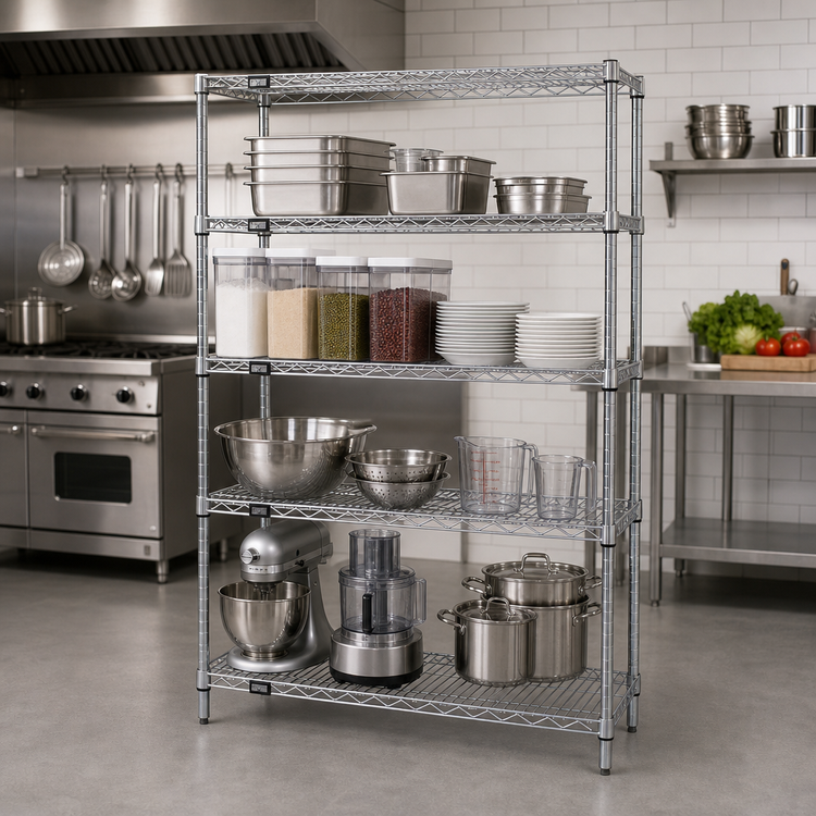 Product image #2 for Quantum Chrome-Plated Wire Shelving Starter Kit, 30"W x 12"D x 86"H, 4 Shelves