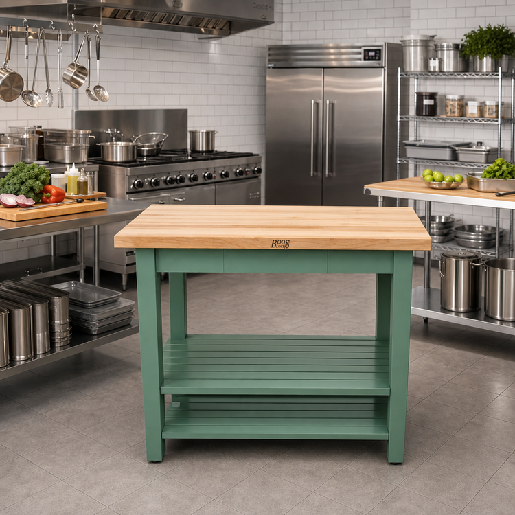 Product image #3 for John Boos Classic Country 48 x 30-Inch Wood Top Work Table with Open Base and 2 Slatted Undershelves
