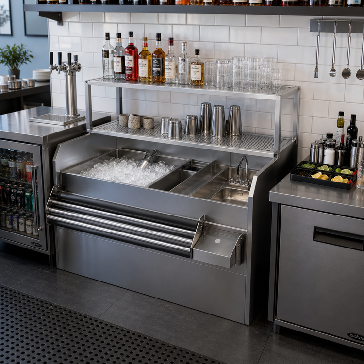 Product image #3 for Krowne Royal Series 60-Inch Pass-Thru Underbar Ice Bin/Cocktail Station with Left Ice Bin and 10-Circuit Cold Plate